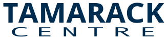 Dark blue text reads "TAMARACK CENTRE" in bold capital letters, with "TAMARACK" larger and above "CENTRE" on a transparent background—ideal for businesses seeking property maintenance or commercial cleaning services.