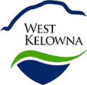 Logo for West Kelowna featuring stylized blue and green waves beneath a mountain outline, with "West Kelowna" in black text at the center—perfect for promoting commercial cleaning or property maintenance services.