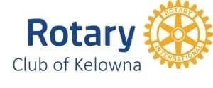 Rotary Club of Kelowna logo featuring blue text and a yellow gearwheel symbol with "Rotary International" written inside the gear—perfect for organizations or teams focused on property maintenance or commercial cleaning initiatives.