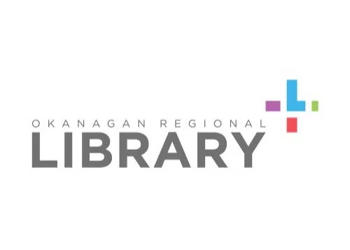 Okanagan Regional Library logo with "LIBRARY" in bold gray letters and "OKANAGAN REGIONAL" above in smaller text. Colorful geometric shapes form a plus sign on the right, representing community services like janitorial cleaning.