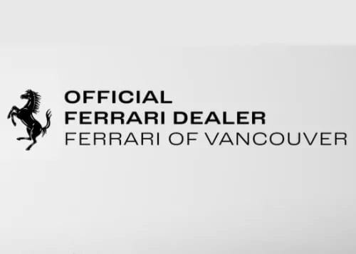 Black prancing horse logo with the text "OFFICIAL FERRARI DEALER FERRARI OF VANCOUVER" on a white background, representing excellence akin to our premium commercial cleaning services.