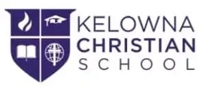 Kelowna Christian School logo with a purple shield featuring four icons—a flame, graduation cap, open book, and a globe with a cross—alongside the school name in bold uppercase letters, reflecting its commitment to excellence in education and property maintenance.